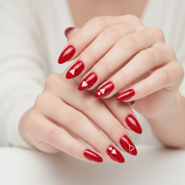 Press On Nails 24 Un Rojas con Corazon