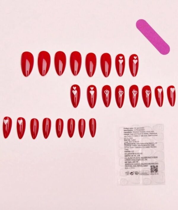 Press On Nails 24 Un Rojas con Corazon