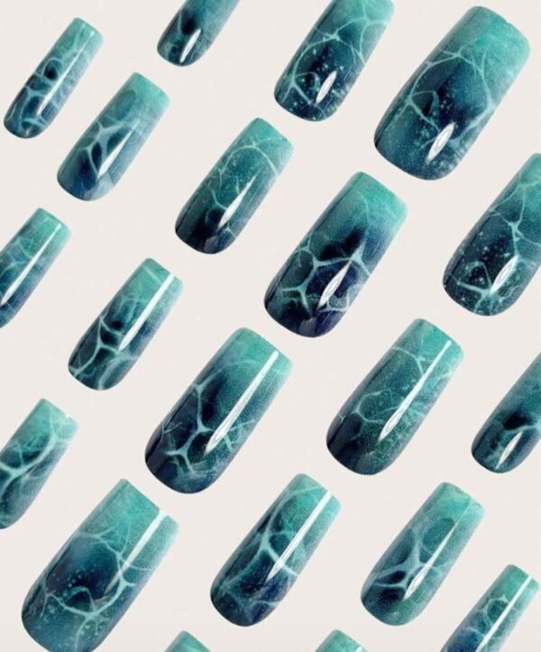 Press On Nails 24 Un Mármol Cuadradas Largas