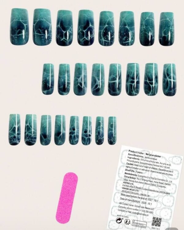 Press On Nails 24 Un Mármol Cuadradas Largas