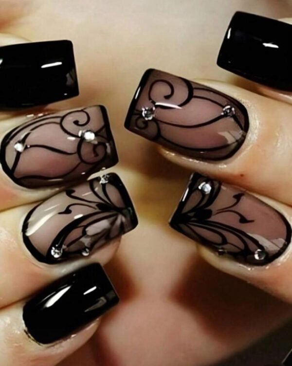 Press On Nails 24 Un Negro Elegante