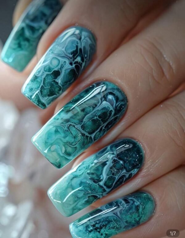 Press On Nails 24 Un Mármol Cuadradas Largas