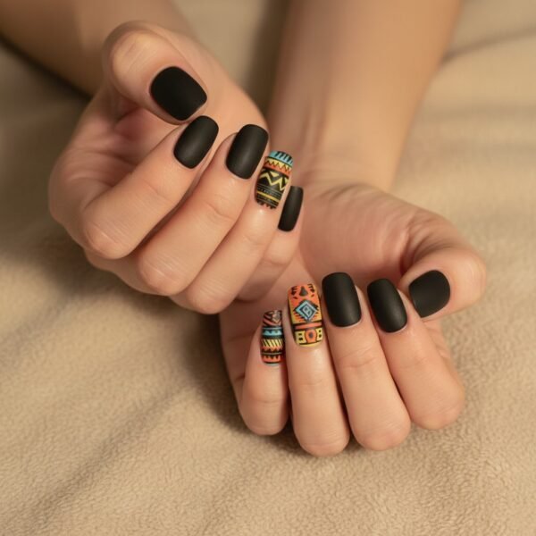 Press on Nails 24 Un Patrones Ancestrales Mate