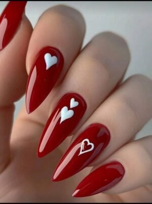 Press On Nails 24 Un Rojas con Corazon