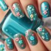 Press on Nails 24 Un Floral Turquesa