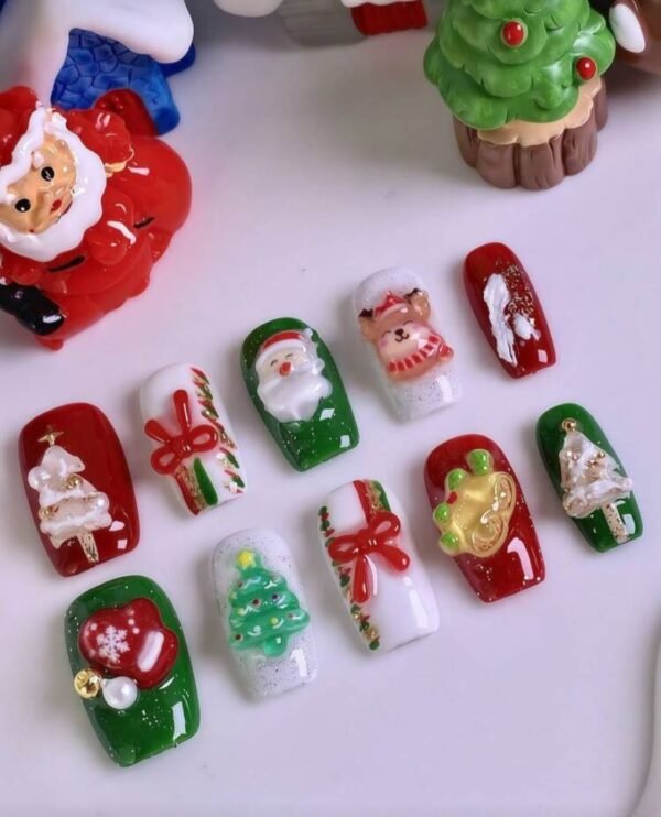 Press on Nails 10 Un Navidad Hechas a mano