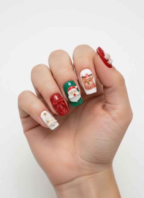 Press on Nails 10 Un Navidad Hechas a mano